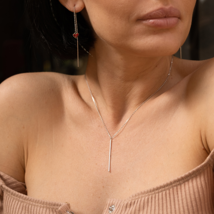 Серьги серебряные Протяжки Сердце с эмалью Youko рубиновое