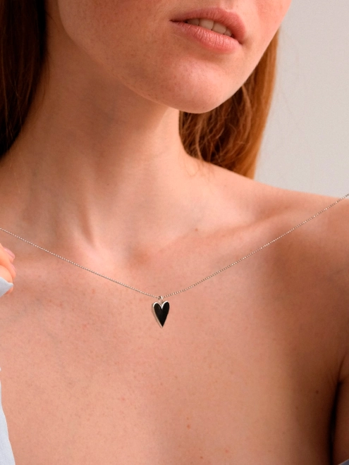 Кулон серебряный Сердце вытянутое Большое Youko черная эмаль конструктор