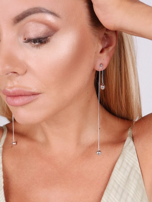 Серьги серебряные Маятник Сферы на цепочке Youko