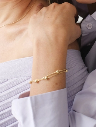 Браслет серебряный Шарики Двойной Youko в позолоте 2