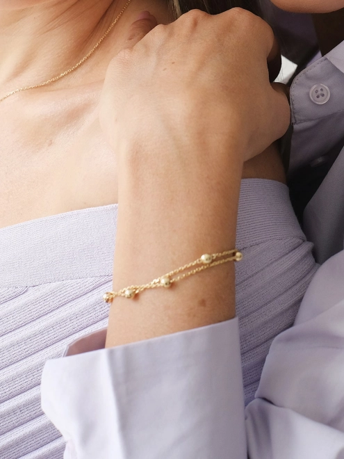 Браслет срібний Кульки Подвійний Youko в позолоті