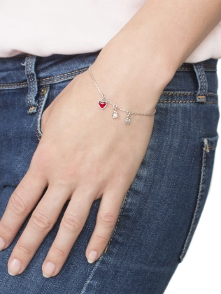Браслет срібний Мама Двох серце Youko рубінове 2