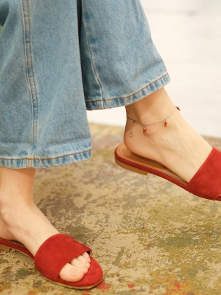 Браслет срібний на ногу (анклет) Перчики підвісні Червоні Youko 2