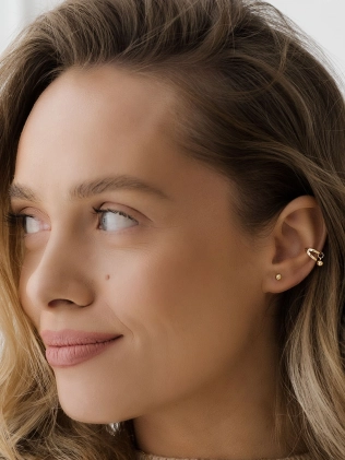 Сережки срібні Каффа подвійна з зернятком Youko жовта позолота 2