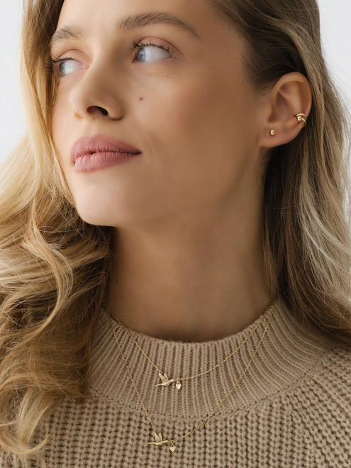 Підвіска срібна Птах з Серцем Youko жовта позолота