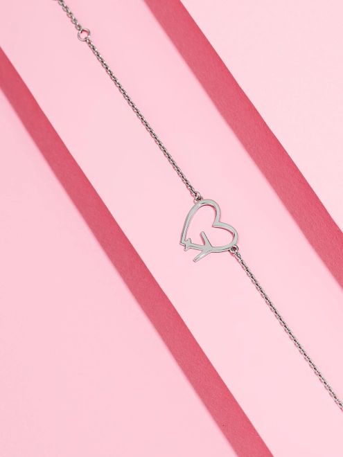 Браслет серебряный Сердце и Самолет Youko