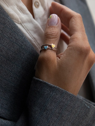 Кольцо серебряное Сердце Маленькое с эмалью Youko желтое 2