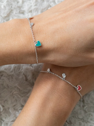 Браслет серебряный Мама Двоих сердце Youko рубиновое 2