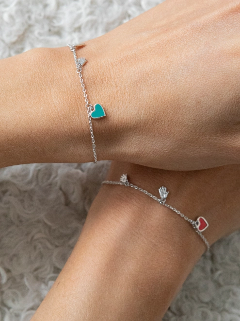 Браслет срібний Мама Двох серце Youko рубінове