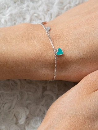 Браслет срібний Мама Двох серце Youko кольору Тіффані 2