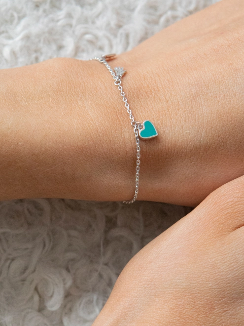 Браслет серебряный Мама Двоих сердце Youko цвета Тиффани - купить в интернет-магазине Youko – цена в Украине, отзывы, фото