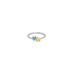 Каблучка срібна Два серця Youko з емаллю жовто-блакитною