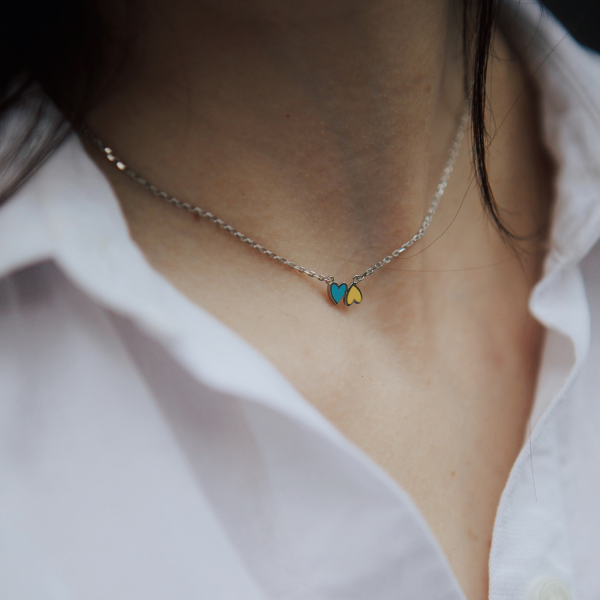 Подвеска серебряная Два сердца Youko с эмалью желто-голубой