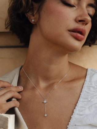 Підвіска срібна Дві Полярні Зірки білі Youko - купити в інтернет-магазині Youko – ціни в Україні, відгуки, фото. 2