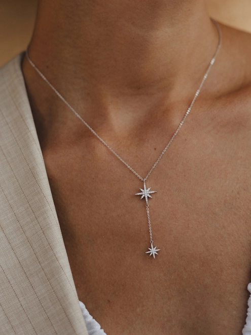 Підвіска срібна Дві Полярні Зірки білі Youko