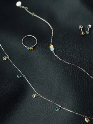 Браслет серебряный Два сердца Youko с эмалью желто-голубой 2