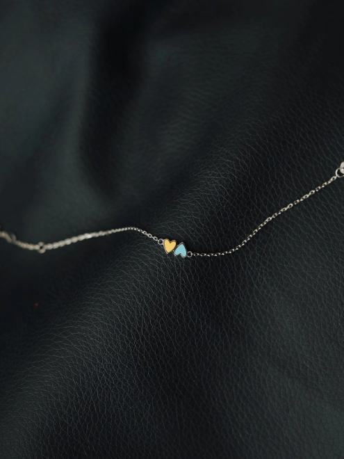 Браслет серебряный Два сердца Youko с эмалью желто-голубой