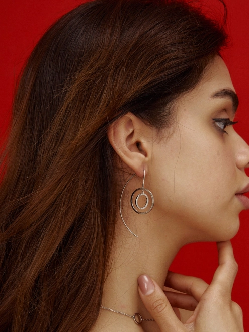 Серьги серебряные Рыбки Круги Концентрические Youko