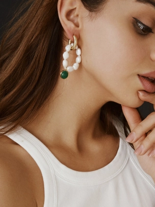 Сережки Біжутерія Болт Перли З Зеленим Колом Youko 2