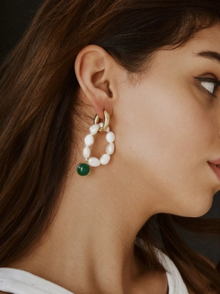 Сережки Біжутерія Болт Перли З Зеленим Колом Youko 2