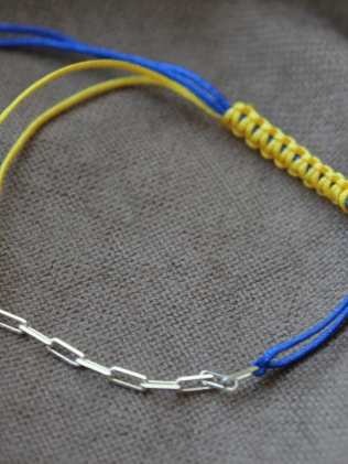 Браслет серебряный Звенья Youko с желто-синей нитью 2