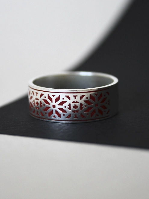 Каблучка срібна Орнамент Вишиванка (8 мм) Youko
