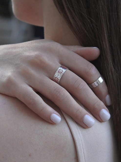 Кольцо серебряное Орнамент Вышиванка (8 мм) Youko