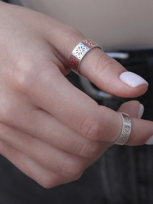 Кольцо серебряное Орнамент Вышиванка (8 мм) Youko