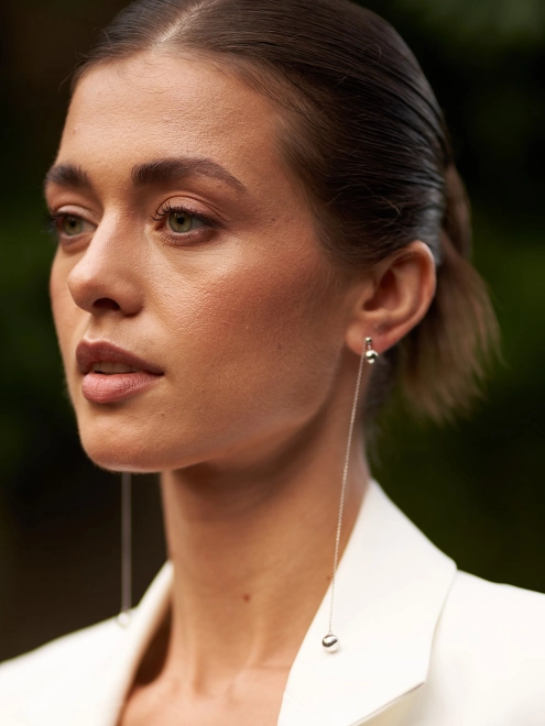 Серьги серебряные Маятник Сферы на цепочке Youko