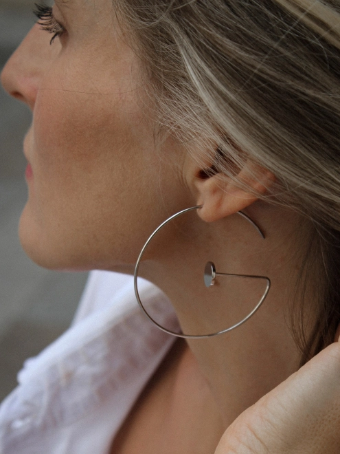 Серьги серебряные Полукольца 5 см С Монетой В Центре Youko