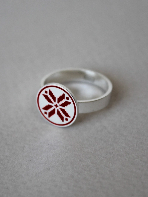 Кольцо серебряное Монета С Орнаментом Вышиванка Youko