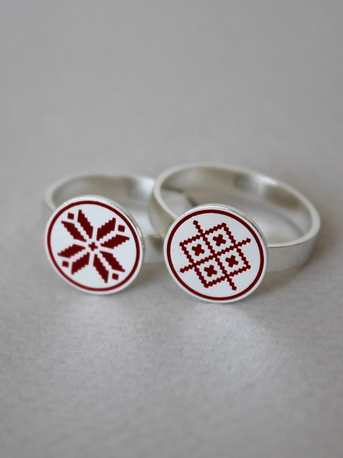 Кольцо серебряное Монета С Орнаментом Вышиванка Youko