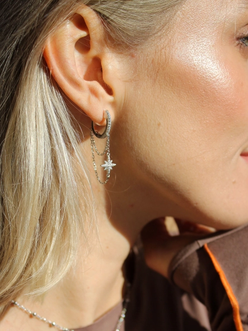 Сережки срібні Болт З Цирконами З Підвісною Зіркою Youko