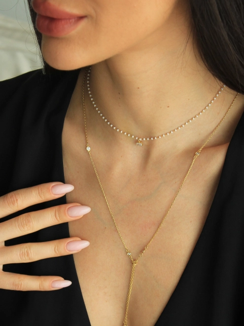 Підвіска срібна з Цирконами Довга Youko у позолоті