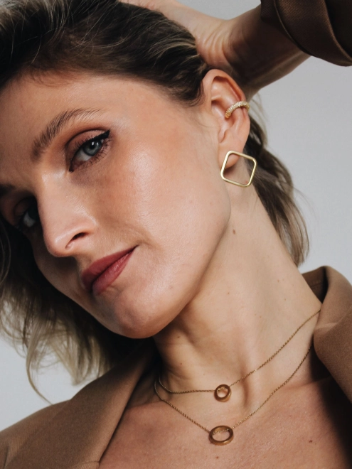 Сережки срібні Ромби великі в позолоті Youko