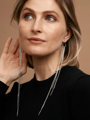 Серьги циркон с подвесом круг с цепями Youko 2