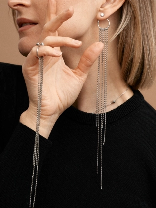 Серьги циркон с подвесом круг с цепями Youko 2