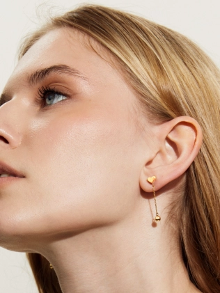 Серьги Сердце с зернышком на цепи в позолоте Youko 2