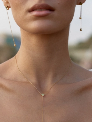 Серьги Маятник сердце с Зернышками на цепи в позолоте Youko 2