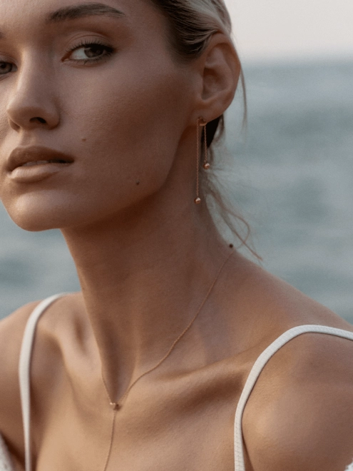 Сережки Маятник серце з зернятками на ланцюгу в позолоті Youko