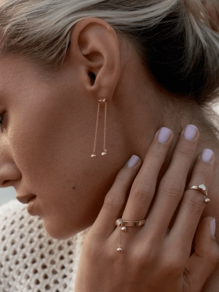 Серьги Маятник сердце с Зернышками на цепи в позолоте Youko 2