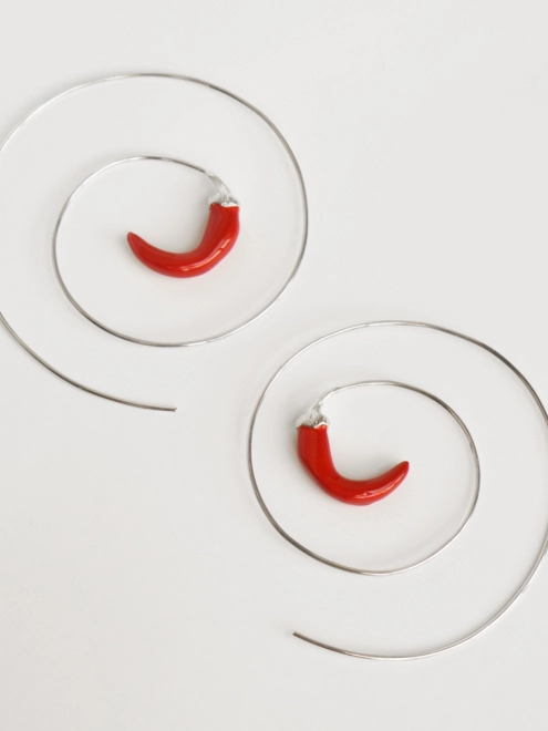 Сережки Перчик спіраль червона емаль Youko