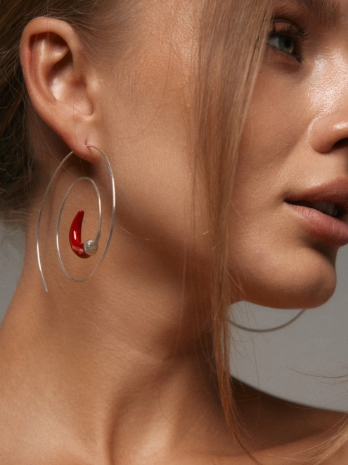 Сережки Перчик спіраль червона емаль Youko