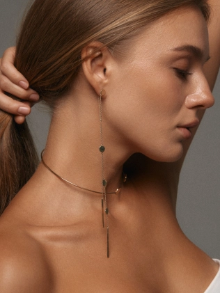 Моно серьга длинная Монеты с бруском в позолоте Youko 2