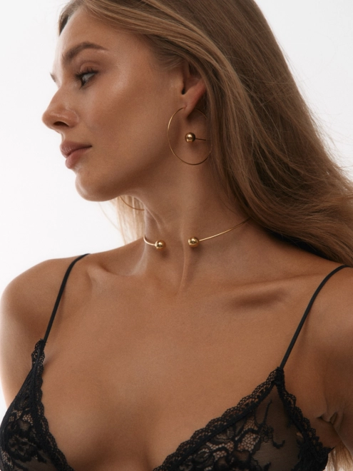 Сережки Півкільця зі сферою 8 мм жовта позолота Youko