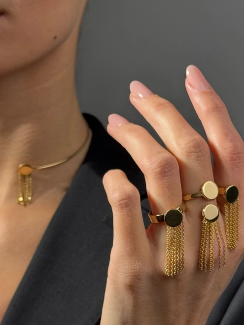 Каблучка дві Монети з Ланцюгами жовта позолота Youko