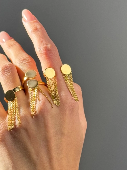 Каблучка дві Монети з Ланцюгами жовта позолота Youko