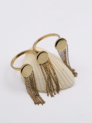 Кольцо Три Монетки с Цепями желтая позолота Youko 2