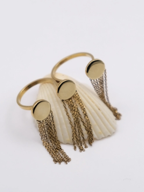 Кольцо Три Монетки с Цепями желтая позолота Youko