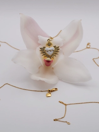 Подвеска Зарево Сердце  эмаль белая желтая позолота Youko 2